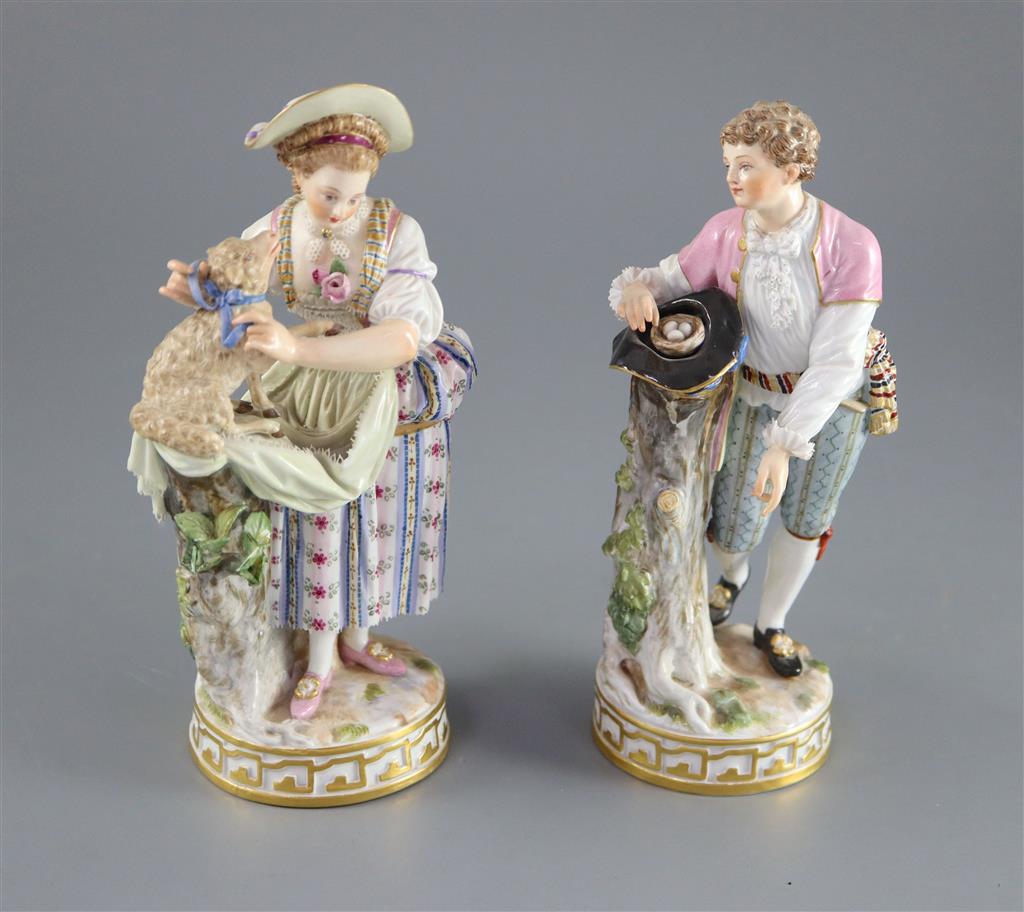 A pair of Meissen figures of a shepherd and shepherdess, 19th century, 18cm high